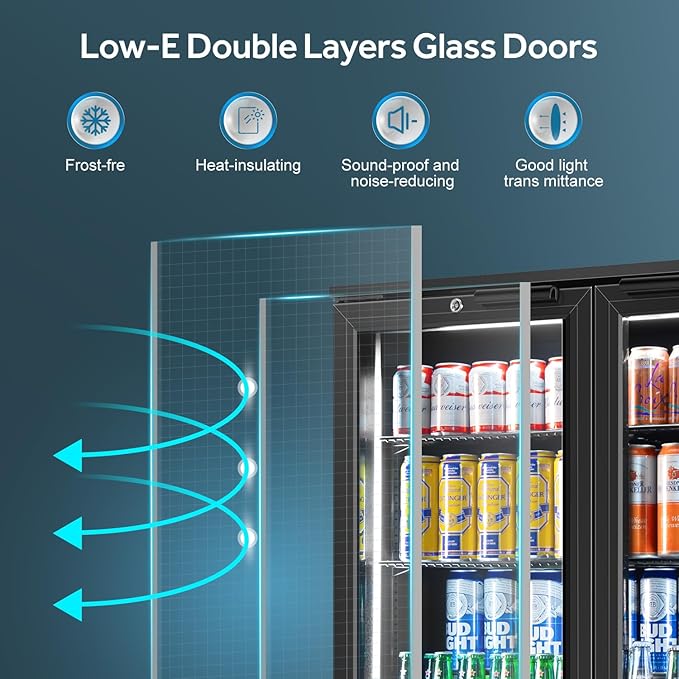 Tylza Back Bar Cooler With 2 Glass Doors, 7.2 Cu.Ft Under Counter Back Bar Refrigerator with LED Lighting, Safety Locks, Counter Height Bar Beverage Cooler for Beer, Soda Drinks, Wine, Black-DeskLoop Office