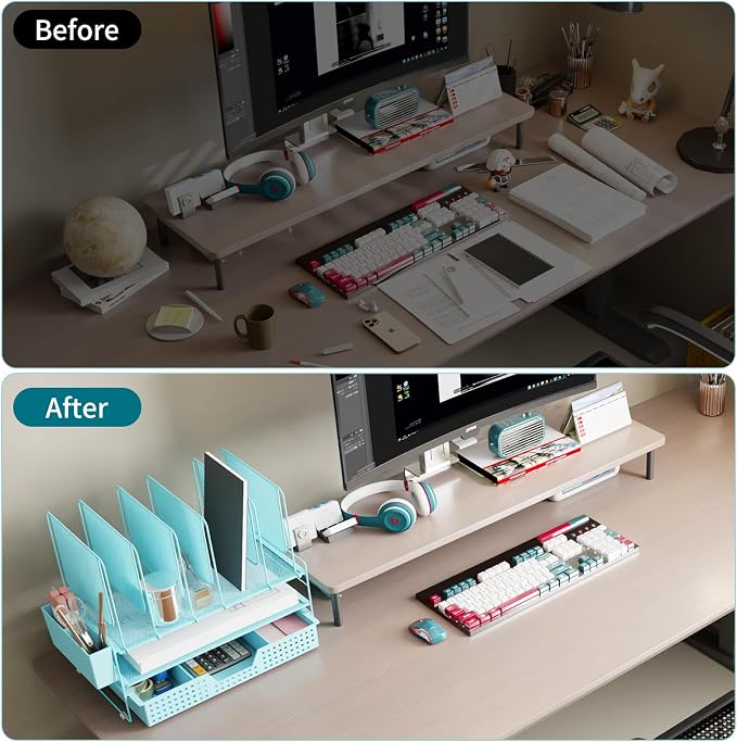 LEKETREE Teal Desk Organizer, Office Organization - Image 4