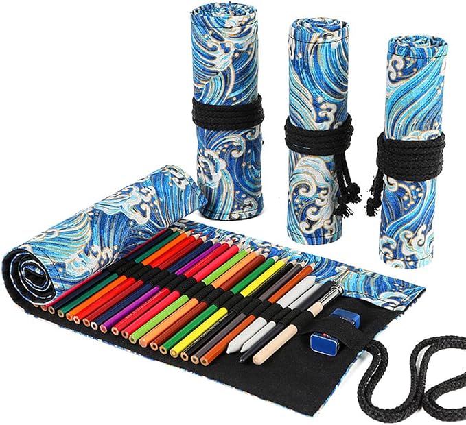 DIYOMR 24/36/72 Slots Pencil Wrap Pencil Rolls, Artist Colored Pencils Roll Up by DIYOMR