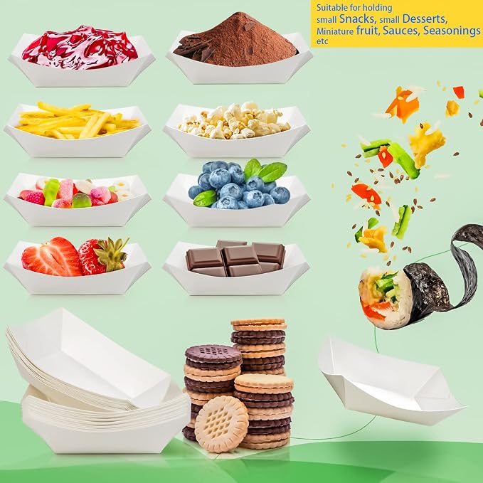 200 Pack White 1/4Lb Paper Food Boat Trays Disposable Small Paper Boats Plates - Image 6