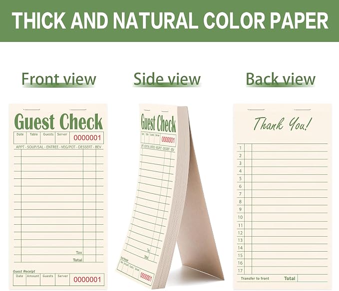 Guest Checks Books for Servers, Server Note Pads, 12 Pack, Natural Color Paper - Image 3