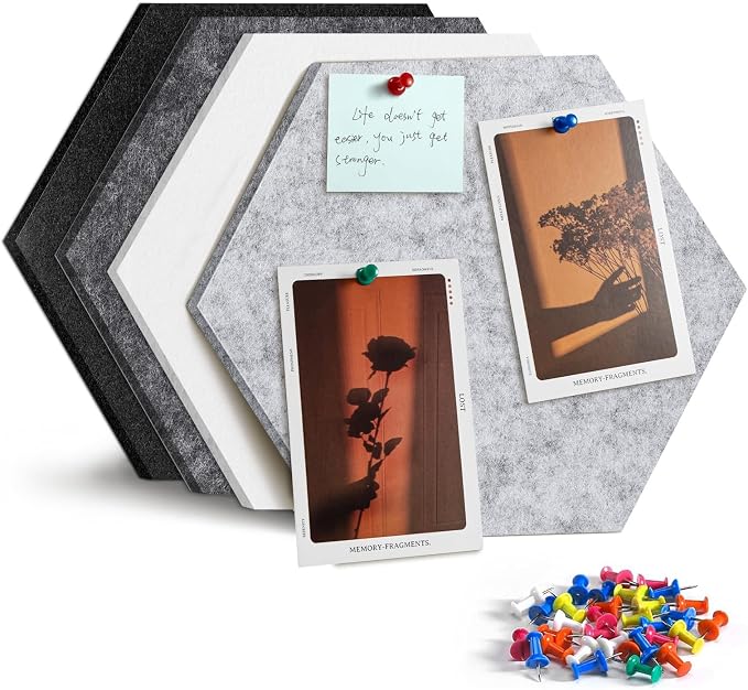 4 Pack Hexagon Felt Bulletin Board Tiles by Uoisaiko