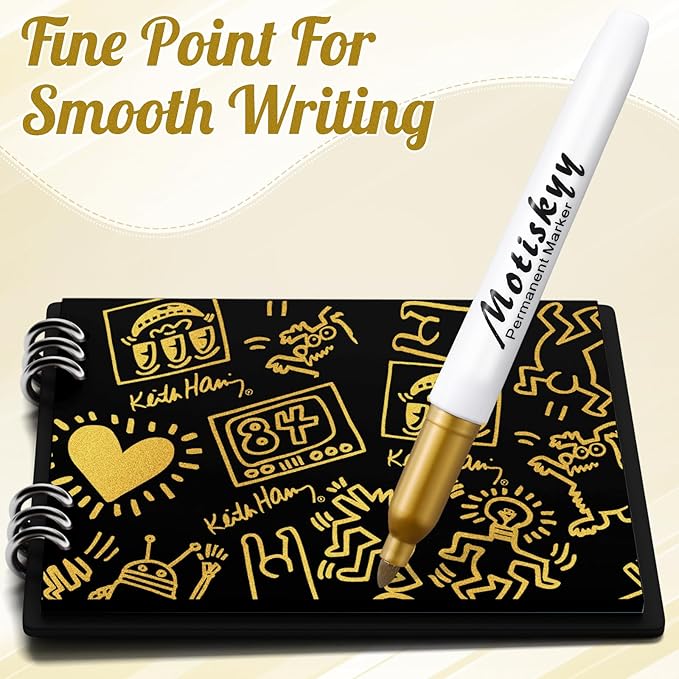 180 Pcs Metallic Permanent Markers Bulk Fine Point Metallic Markers Pens for Fabric, Black Paper, Cards, Scrapbook, Wood, Plastic, Canvas, Mugs, DIY Art Crafts, Etc(Gold)-DeskLoop Office