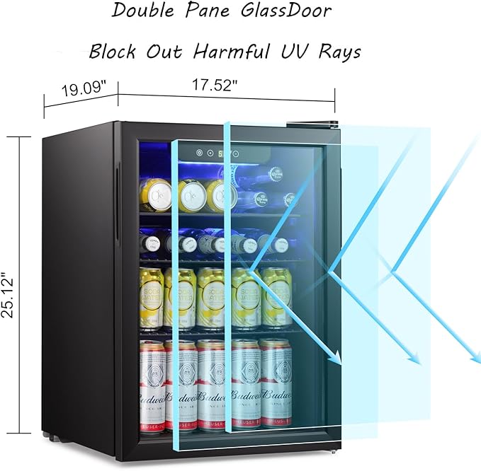 Antarctic Star Beverage Refrigerator Cooler-85 Can Mini Fridge Glass Door for Soda Beer Wine Stainless Steel Glass Door Small Drink Dispenser Digital Display for Home, Office Bar,2.4cu.ft-DeskLoop Office