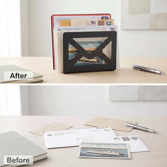 MyGift Black Metal Desktop Mail Holder - Image 5