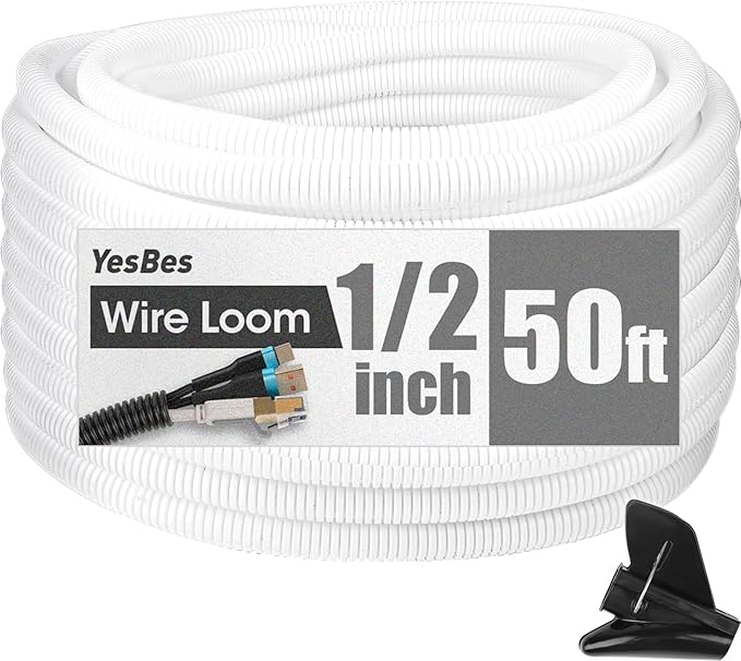 50 FT Wire Loom 1/2 Inch, Split Wire Loom Tubing Wire Conduit by YesBes