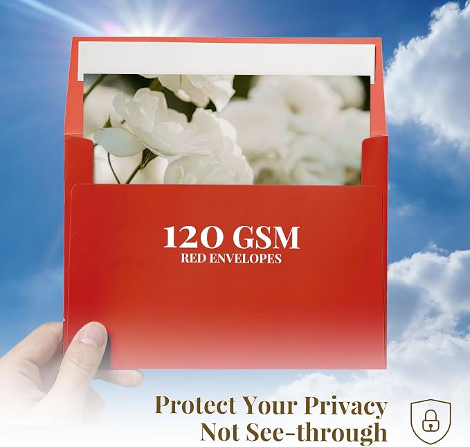 Red A2 Envelopes Self Seal 100 Pack, 120 GSM Printable Goefun 4.375 x 5.75 - Image 6