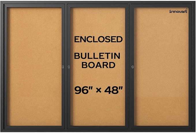 INNOVART Enclosed Bulletin Board 96”x48”, Lockable Cork Noticeboard by INNOVART