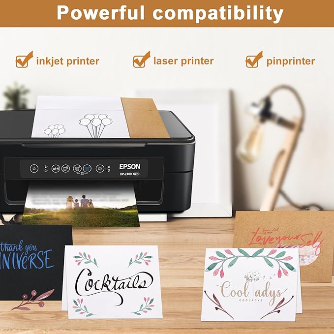 100 Packs Blank Black Greeting Cards and Envelopes 4 x 6 Heavyweight Folded Cardstock and A4 Envelopes Printable Self Seal for Thank You Cards, DIY Wedding Invitations, Baby Shower