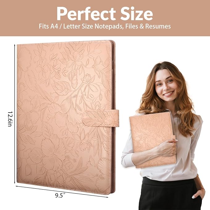 Professional Padfolio Portfolio Binder, Textured Embossing Faux Leather Folder - Image 2