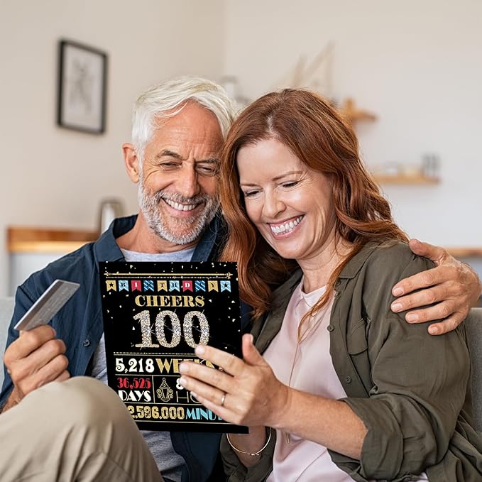 100th Birthday Card, 100th Birthday Decorations for Men Women, 100th Birthday Gifts for Grandma Grandpa, Back in 1925 Birthday Card, Black Gold