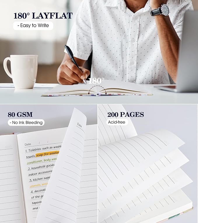 Lined Journal Notebook for Women, A5 Hardcover Leather Journaling Notebooks for - Image 4