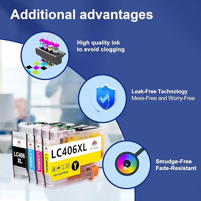 Toner Kingdom Compatible for LC406 LC406XL Ink Cartridges for Brother Printer Work with Brother MFC-J4335DW MFC-J5855DW MFC-J6555DW MFC-J6555DW MFC-J6955DW MFC-J4535DW Printer(High Yield，4-Pack)-DeskLoop Office