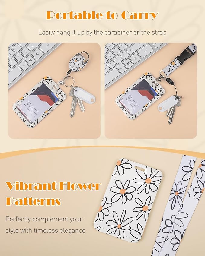 Uniclife Floral Sliding Badge Holder White Flower Plastic Case - Image 4