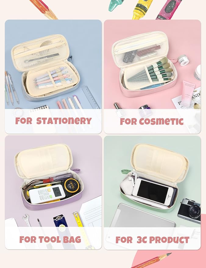 SUNEE Cute Pencil Case, Aesthetic Pen Pouch, Colored Large Pencil Bag - Image 5