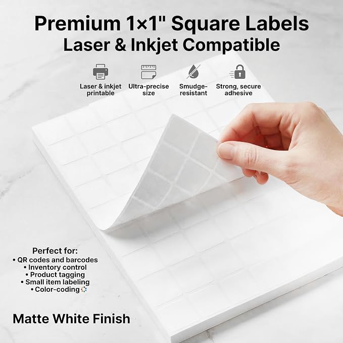 1" X 1" Matte White Printable Labels Custom Stickers, Logo and Barcode Stickers - Image 2