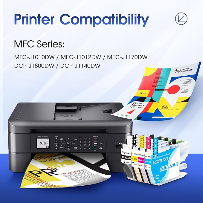LC401XL Ink Cartridges Replacement for Brother LC401 LC401XL Ink Cartridges for Brother Printer MFC-J1010DW MFC-J1012DW MFC-J1170DW Black Cyan Magenta Yellow (4 Pack)-DeskLoop Office