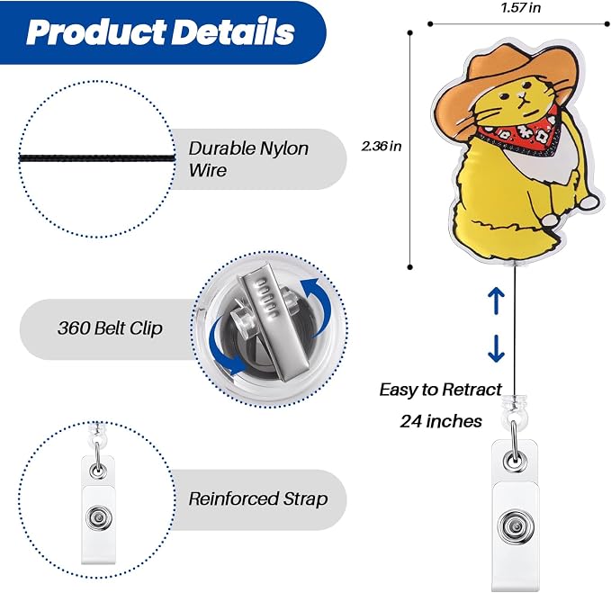 Funny Cowboy Cat Nurse Badge Reel, Cute Work Badge Holder - Image 4