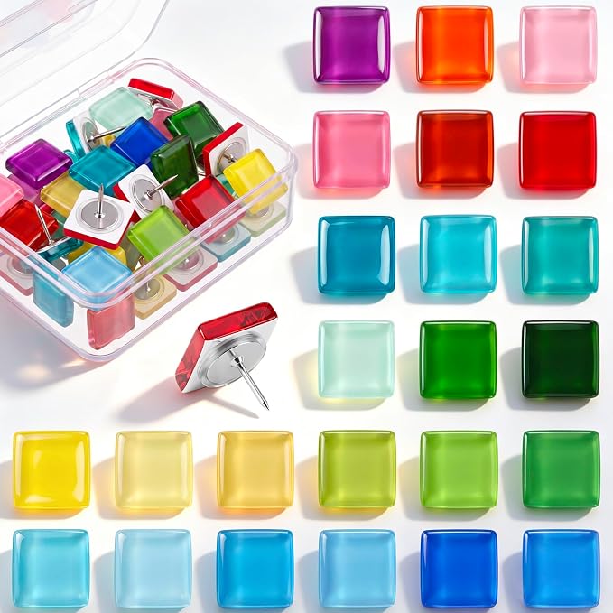 Epakh 30 Pcs Glass Square Thumb Tacks Decorative Push Pins Glass Square Push by Epakh