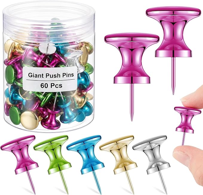 Outus 60 Pcs Giant Push Pins Jumbo Tacks 1/1.8inch Plastic Head by Outus