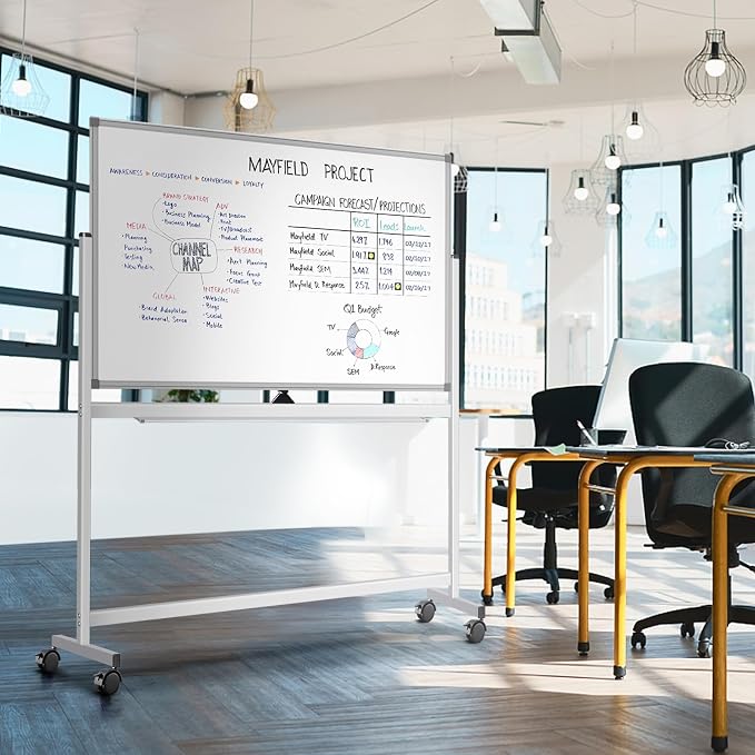 Large Rolling White Board, 48x36 in Double-Sided Mobile Whiteboard, maxtek - Image 7