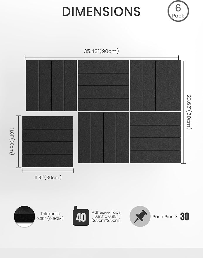Bumusty Large Cork Board Alternative-36 x 24" Felt Bulletin Board Tiles - Image 2