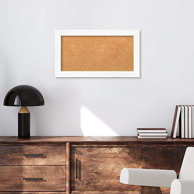 Amanti Art Natural Cork Board for Wall, 15x27 Vision Board with White Frame, Small Corkboard Office Decor for Home Organization, Modern Corkboard Pinboard to Display Items for Home Organization in-DeskLoop Office