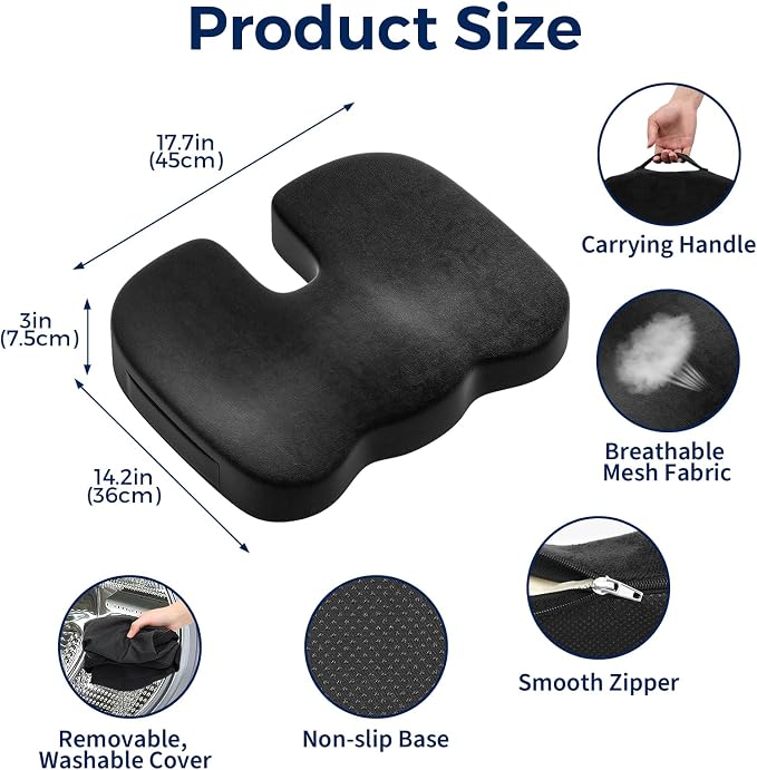 Seat Cushion for Office Chair, Ergonomic Memory Foam Seat Cushion for Long - Image 3