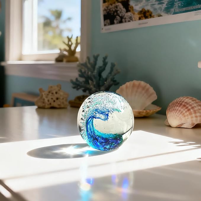 Hand Blown Ocean Wave Glass Paperweight - Image 2