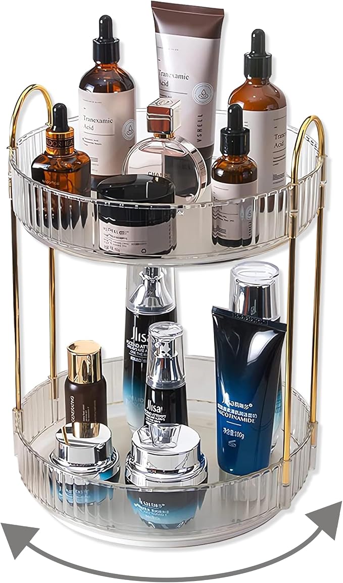 Asayuee 360 Rotating Makeup Organizer, 2 Tier Large Capacity Make Up Organizers by Asayuee
