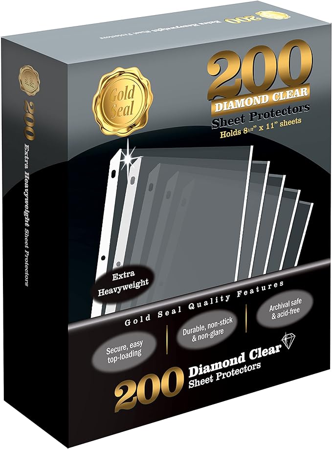 GOLD SEAL 200 Count Diamond Clear Extra Heavyweight Sheet Protectors, 4 mils by GOLDSEAL