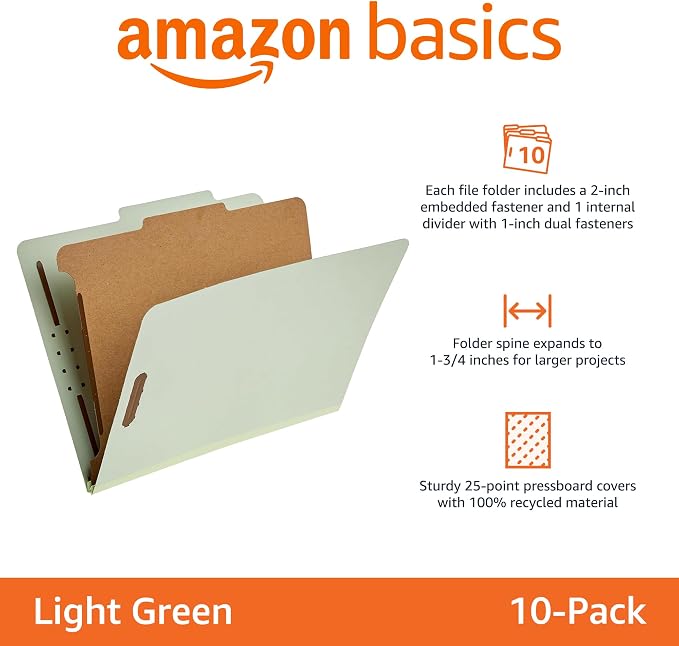 Amazon Basics Classification File Folders, 1 Divider, 2-Inch Embedded Fasteners - Image 2