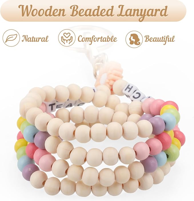 Teacher Lanyard for ID Badges Wooden Beaded Lanyard - Image 3