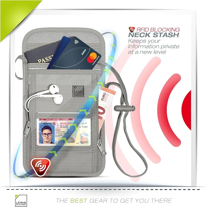 Lewis N. Clark RFID Blocking Stash Neck Wallet, Travel Pouch + Passport Holder - Image 3
