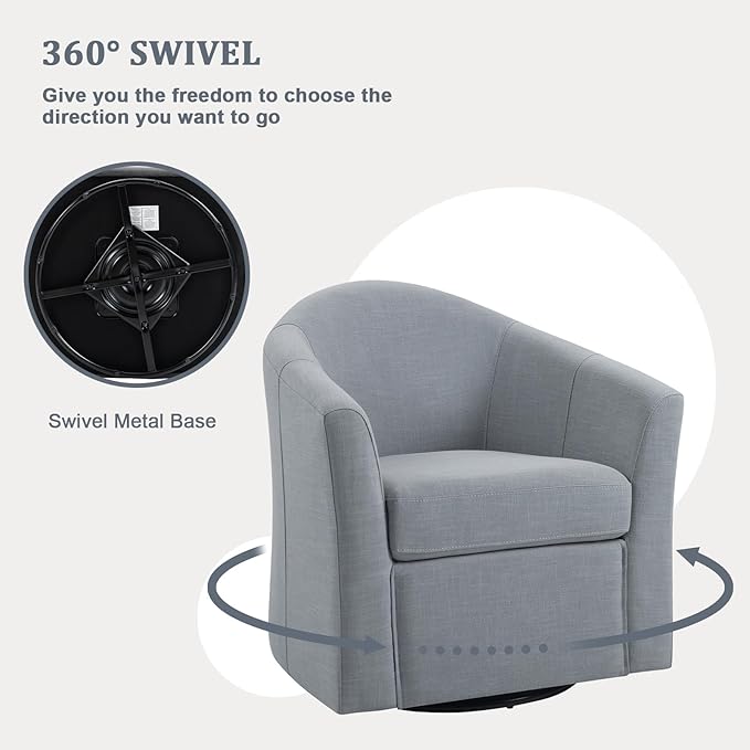 UIXE 360° Swivel Barrel Accent Chair, Modern Round Arm Chair Upholstered Club Armchair, Single Sofa Seating in Fabric for Living Room, Bedroom (Pebble Grey)-DeskLoop Office