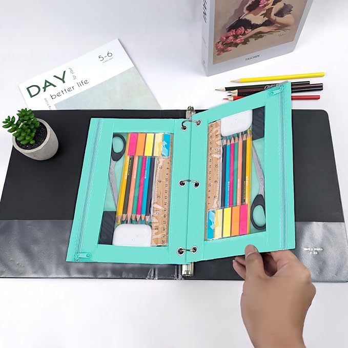 YoeeJob Pencil Pouch for 3 Ring Binder, Zipper Binder Pencil Pouches Bulk, Pencil Case with Clear Window for College, Office, Pale Lake Orchid, 24 Packs-DeskLoop Office