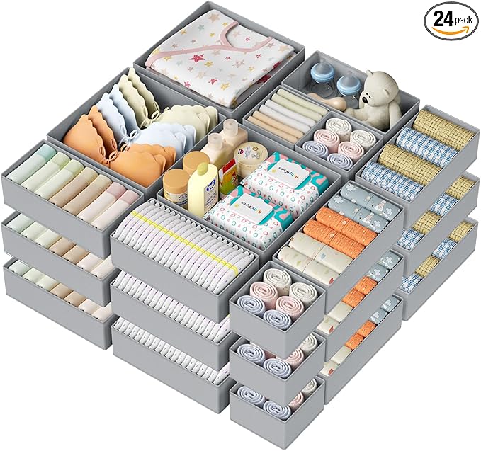 DIMJ Drawer Organizer Clothes Storage - 24 Pack Baby Dresser Organizer for Nursery, Small Fabric Closet Drawer Organizer Bins for Underwears Socks, Foldable Storage Dividers Organization for Bedroom-DeskLoop Office