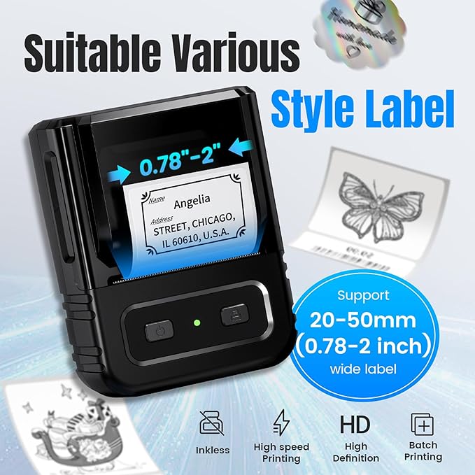Label Maker, M102 Label Printer Bluetooth Label Machine with Tapes 1000+ Icons 300+Templates for Small Business, Office, Home, Kid School Items, Black-DeskLoop Office