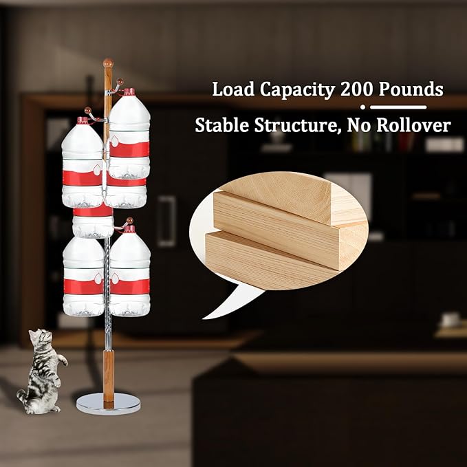 Coat Racks FreeStanding with 14 Hooks, Natural Wood Coat Rack with Solid Round Base, Adjustable Height Coat Racks, Easy Assembly for Hallway, Bedroom and Office (Solid Wood Metal Hook)-DeskLoop Office