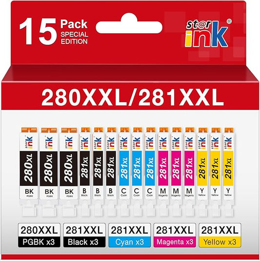 15 Pack PGI-280XXL/CLI-281XXL Replacement for Canon 280 281 Ink cartridges Compatible with Canon TR8620a Ink Cartridges TR8520 TR8620 TR8600 TR7520 TS702a TS6120 TS6220 TS9120 TS6320 Printer-DeskLoop Office