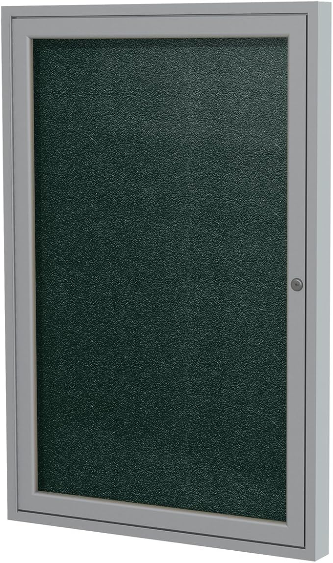 Ghent 24"x18" 1-Door Outdoor Enclosed Vinyl Bulletin Board, Shatter Resistant, with Lock, Satin Aluminum Frame - Ebony (PA12418VX-183), Made in the USA-DeskLoop Office