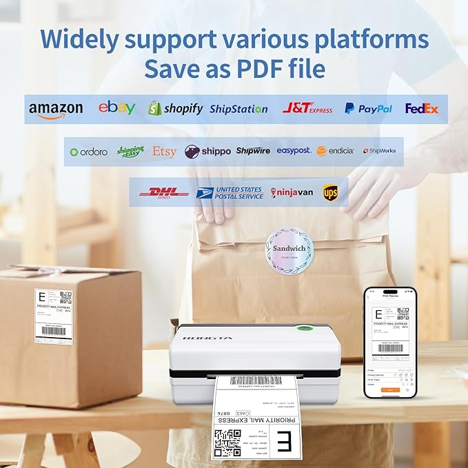 Rongta Bluetooth Thermal Shipping Label Printer, Wireless 4x6 Shipping Label Printer for Packages, Support Android&iPhone and Windows, Widely Used for Amazon, Ebay, Shopify, Etsy, USPS-DeskLoop Office