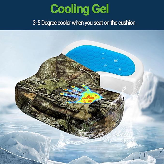 Gel Seat Cushion for Car Office - Memory Foam Pain Relief Chair Pillow Cushions - Tailbone Sciatica Coccyx Butt Lumbar Support Pad for Sitting Driving Traveling, Velvet, Mossy Oak-DeskLoop Office