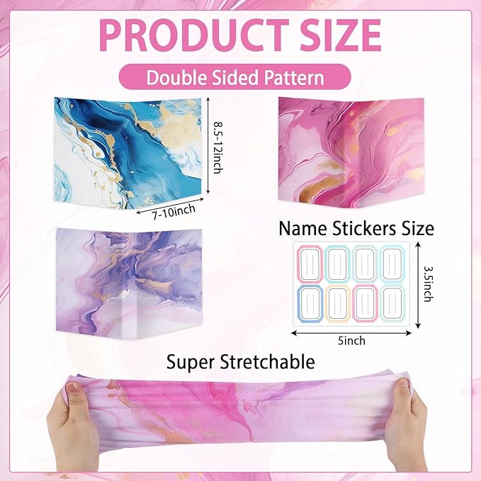 Jumbo Stretchable Book Covers 12PCS Reusable Fabric Book Cover with Label 9x11in Marble Print Protective Sleeve for Hardcover Book Textbook Cover for School Fits Most Book Sizes Up to 10x12.5in-DeskLoop Office