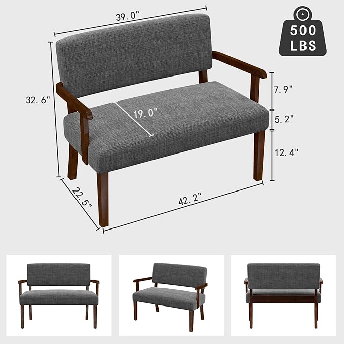 Accent Chair 2 Seat, Arm Chairs with Soft Seat and Armrests for Living Room, Love seat for Dining, Reading, and Waiting Rooms (Gray)-DeskLoop Office