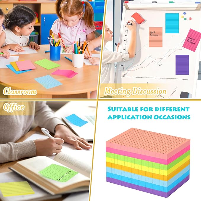 Yexiya 64 Pcs Lined Sticky Notes Self Stick Notes with Lines Bright Assorted Colors Sticky Pad for Home Office Products Post Memos, 1920 Sheets(4 x 6 Inch,Classic Color)-DeskLoop Office