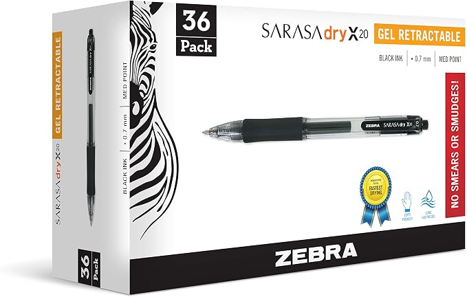 Zebra Pen Sarasa Dry X20 Retractable Gel Pens, 0.7mm Medium Point, Eliminates by ZebraPen