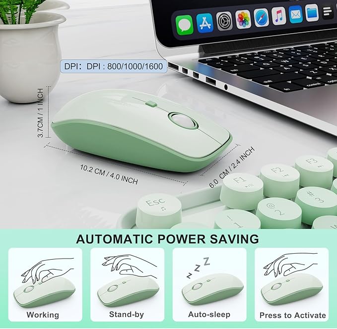 FOPETT Wireless Keyboard and Mouse Combo, 104 Keys Full-Sized 2.4 GHz Round Keycap Colorful Keyboards, USB Receiver Plug and Play, for Windows, Mac, PC, Laptop, Desktop (GradientGreen)-DeskLoop Office