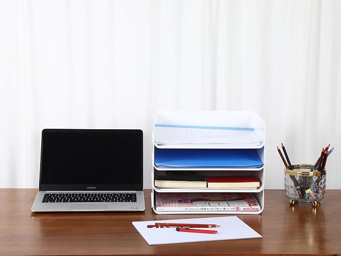 4 Tiers Stackable A4 Paper Trays, Office Desk File Holder, Tidy File Document - Image 9