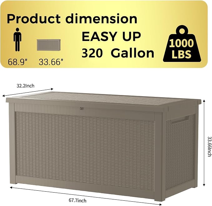 Yardgrace 320 Gallon Lockable Resin Deck Box, Waterproof & UV-Resistant Outdoor - Image 2